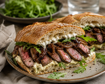 Ultimate Flank Steak Sandwich with Fenton Farm Truffle Mayonnaise