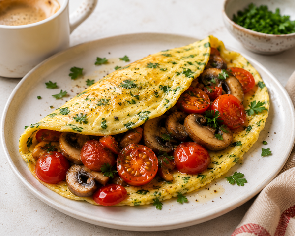 Breakfast Egg Wraps with Mushrooms & Tomatoes