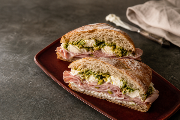 Mortadella & Burrata Sandwich with Pistachio Pesto and Original Fenton Mayo